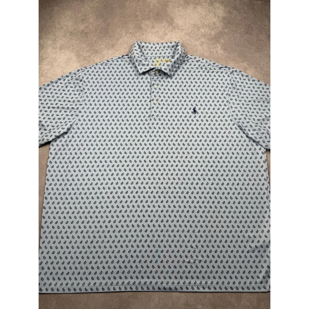 Polo Ralph Lauren Performance Paisley Polo Shirt Light Blue Mens 3XB Big & Tall